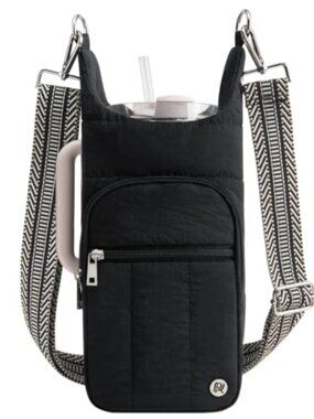 Crossbody Water Bottle Carrier Bag with RFID Pocket & Strap